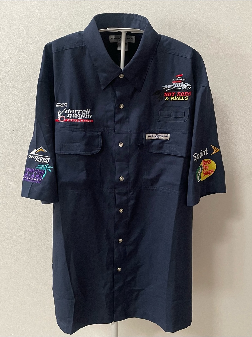 Hook & Tackle Men’s  Darrell Gwynn Button Down Race Car Shirt Blue Shirt